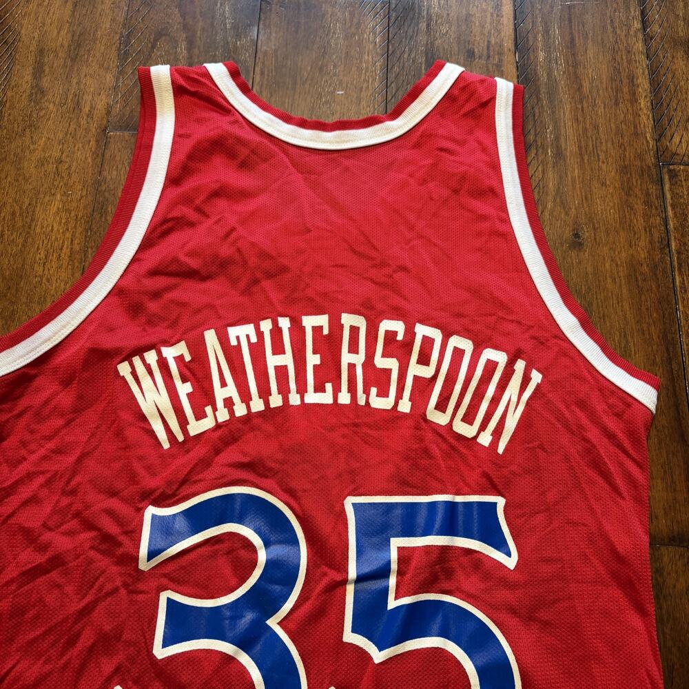 Vintage Philadelphia 76ers Jersey Mens Large Red NBA Weatherspoon Champion - Picture 3 of 9